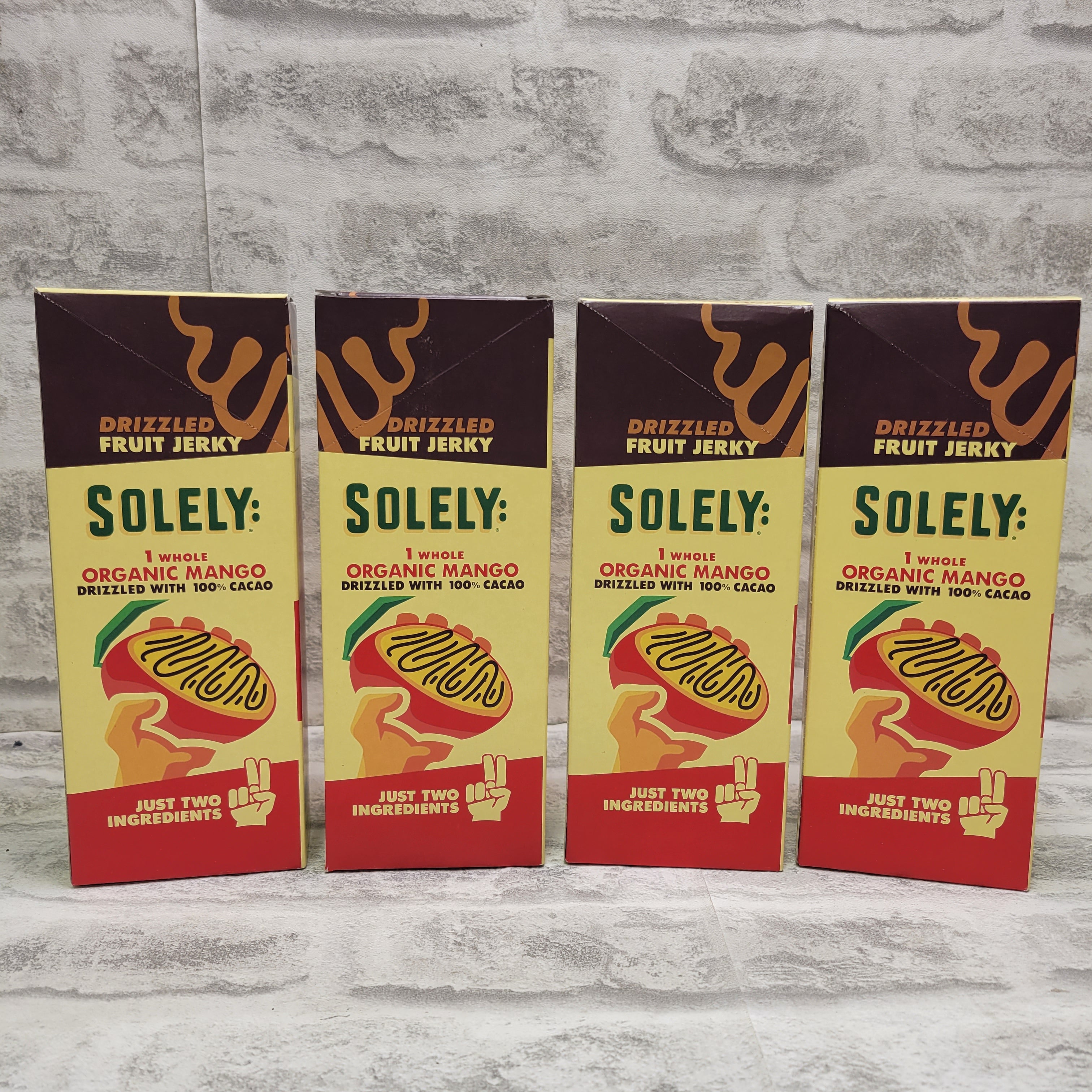 (Lot of 4) Solely, Organic Fruit Jerky, Mango Drizzled w/ Cacao, 12 Strips Each (7743937806574)